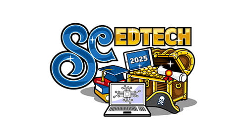 SC EdTech 2025 conference logo featuring a treasure chest, laptop, and graduation cap.