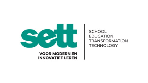 The logo for SETT Mechelen, a European educational technology event. The text reads "SETT" in bold green letters, with the subtitle "VOOR MODERN EN INNOVATIEF LEREN" below it. To the right, it says "School Education Transformation Technology.