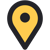 Icono de marcador de mapa o clavija de ubicación de Lumio en color amarillo.