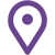 Icono de marcador de mapa o clavija de ubicación en color morado.