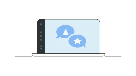 Icon representing digital brainstorming with a triangle and a star on a laptop display.