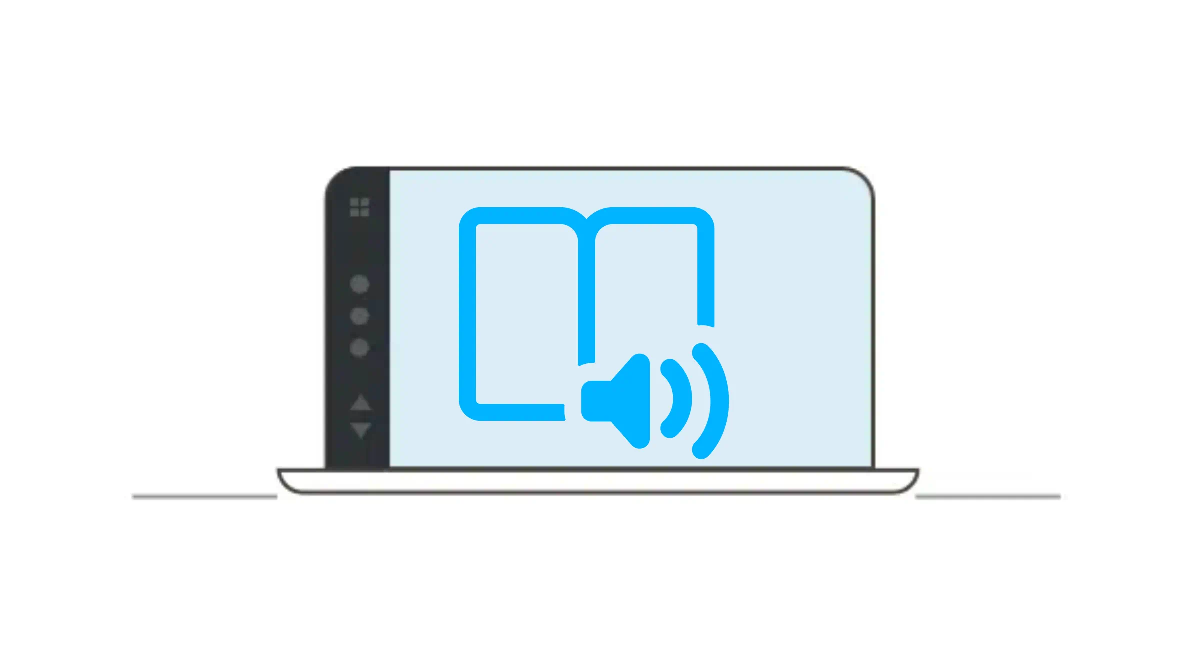 Laptop display icon with book and audio features to boost student reading.