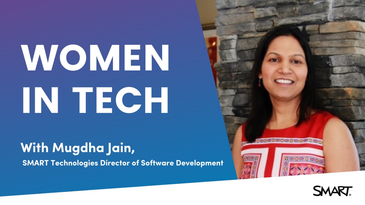 Graphic featuring an image of Mugdha Jain and the text reads “Women in Tech.”