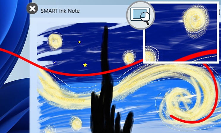 An artistic digital rendition using the SMART Ink tool, where swirling patterns and stars mimic a Van Gogh-like night sky, showcasing the creative potential of effortless inking.