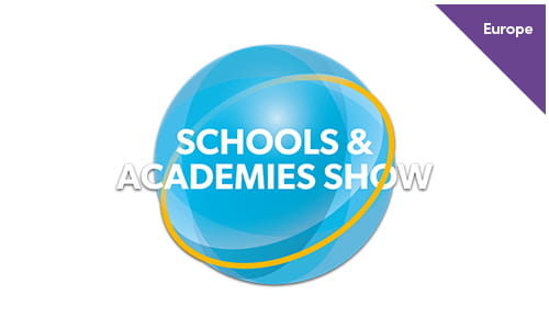 Logo for the Schools and Academies Show featuring a blue orb with yellow highlights.