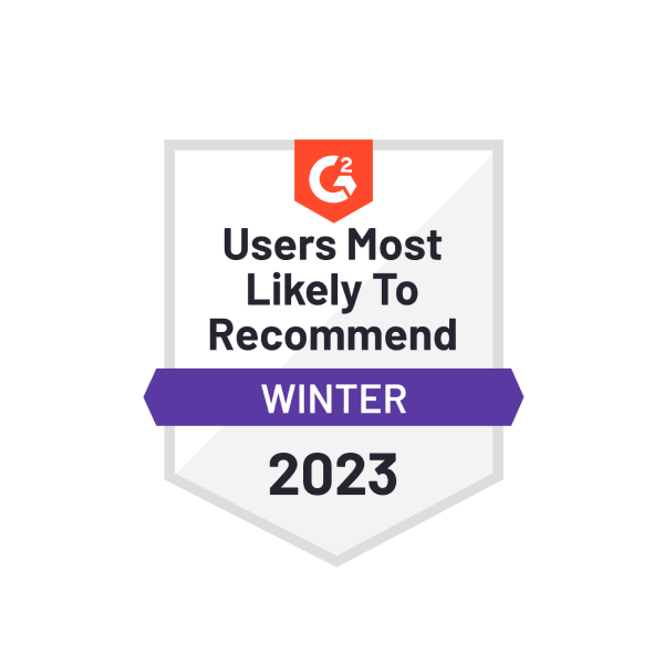Seal of endorsement awarded for being the product users are most likely to recommend in Winter 2023.