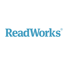 Logo for 'ReadWorks' with simple blue lettering and a registered trademark symbol.