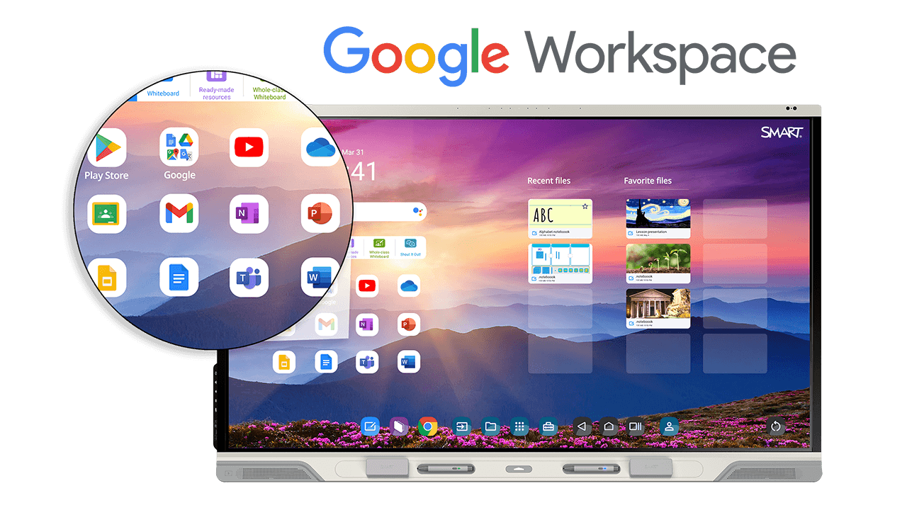 RX series SMART Board with a zoom in on the apps