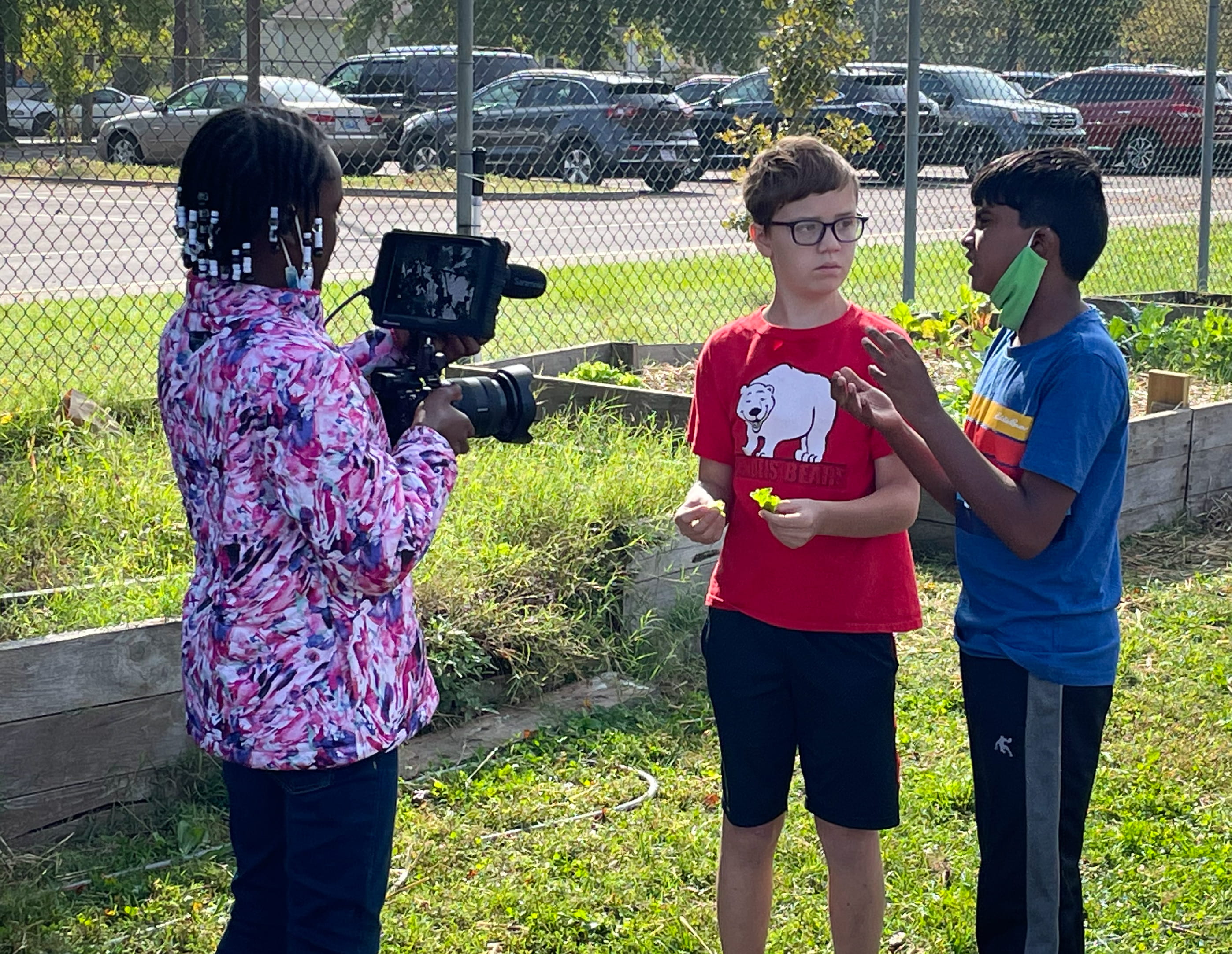 Students at Brandeis Elementary report to the camera what they've observed and learning during their project-based learning lesson.