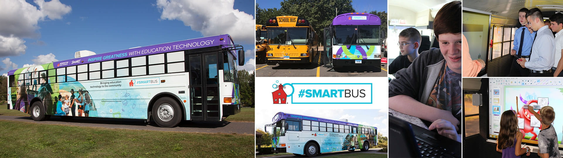 Image of the SMART Bus, a mobile technology lab outfitted with state-of-the-art displays, software and equipment from SMART Technologies.