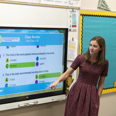 Teacher presenting with SMART interactive display
