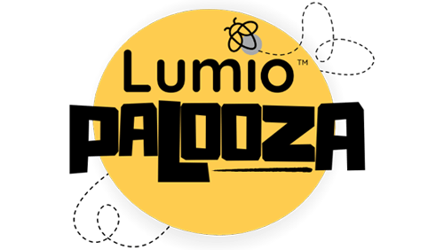 Graphic logo for Lumio Palooza, with Lumio's symbol set against a bold yellow background.