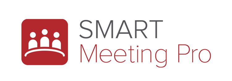 Logo of SMART Meeting Pro with a red square icon depicting a group of people, next to the stylized text 'SMART Meeting Pro' in grey and red.