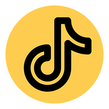 TikTok-logo in zwart op gele achtergrond