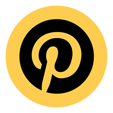 Pinterest logo in black on yellow background
